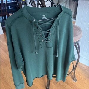 Aerie Forest Green Lace-Up Sweatshirt